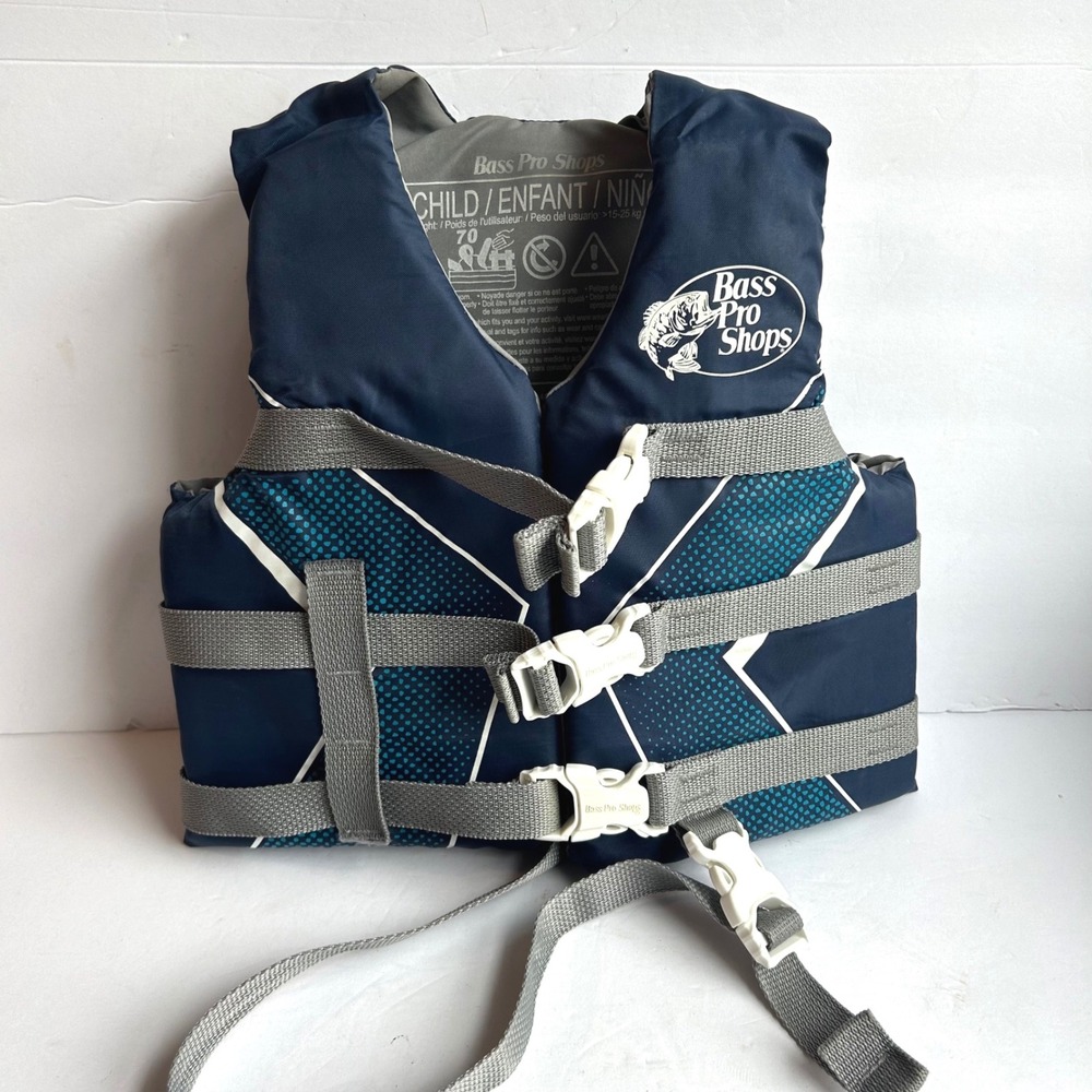 Bass Pro Shops Life‎ Vest Ski Jacket Kids Child Youth 33-55 Navy Blue USCG Aprv